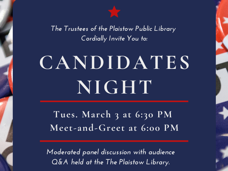 Candidates Night Tuesday, March 3rd at 6:30 PM - Meet-and-Greet at 6:00 PM